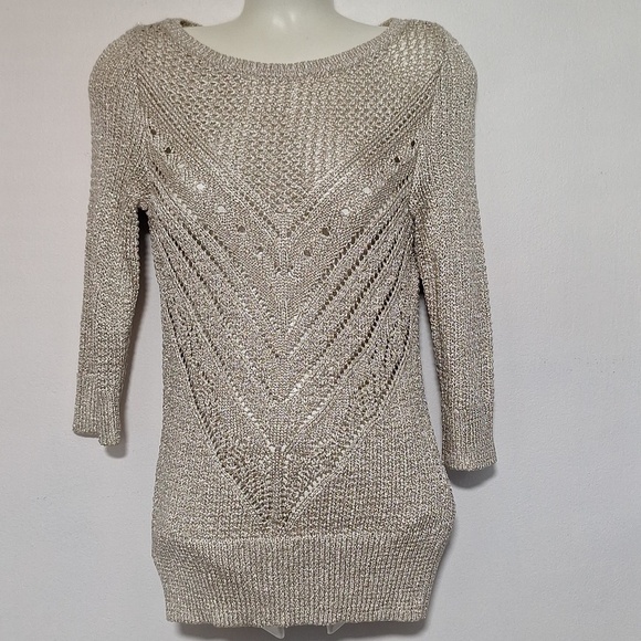 White House Black Market Sweaters - White House Black Market Textured Metallic Gold Knit